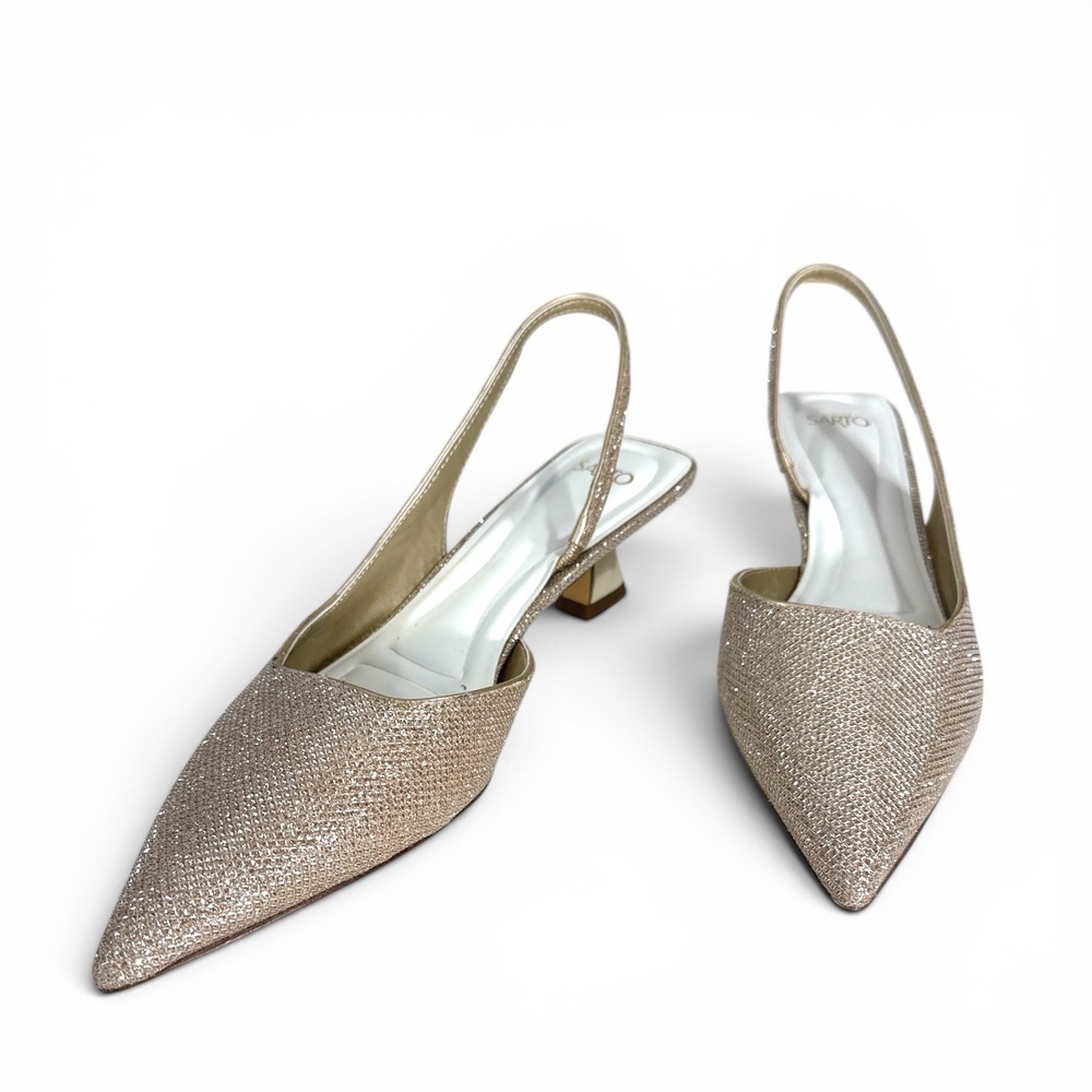 Sarto Franco Sarto Devin2 Champagne‎ Gold Glitter Slingback Kitten Heels 8M NWT
